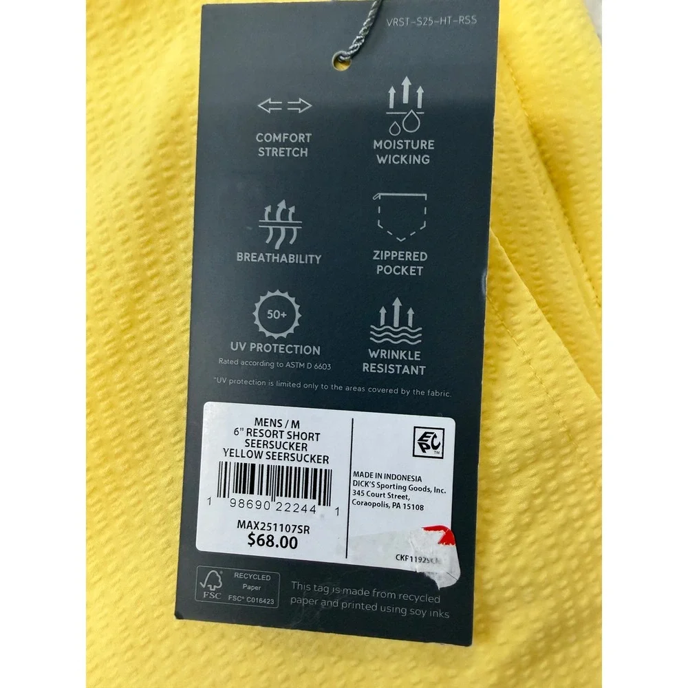VRST Mens 6 Inch Resort Short Yellow Seersucker Relaxed‎ Fit Swim Shorts Medium